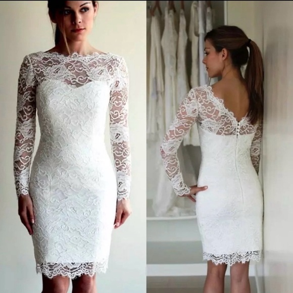 Unsigned Dresses & Skirts - White Lace Fitted Mini Wedding Dress NWOT